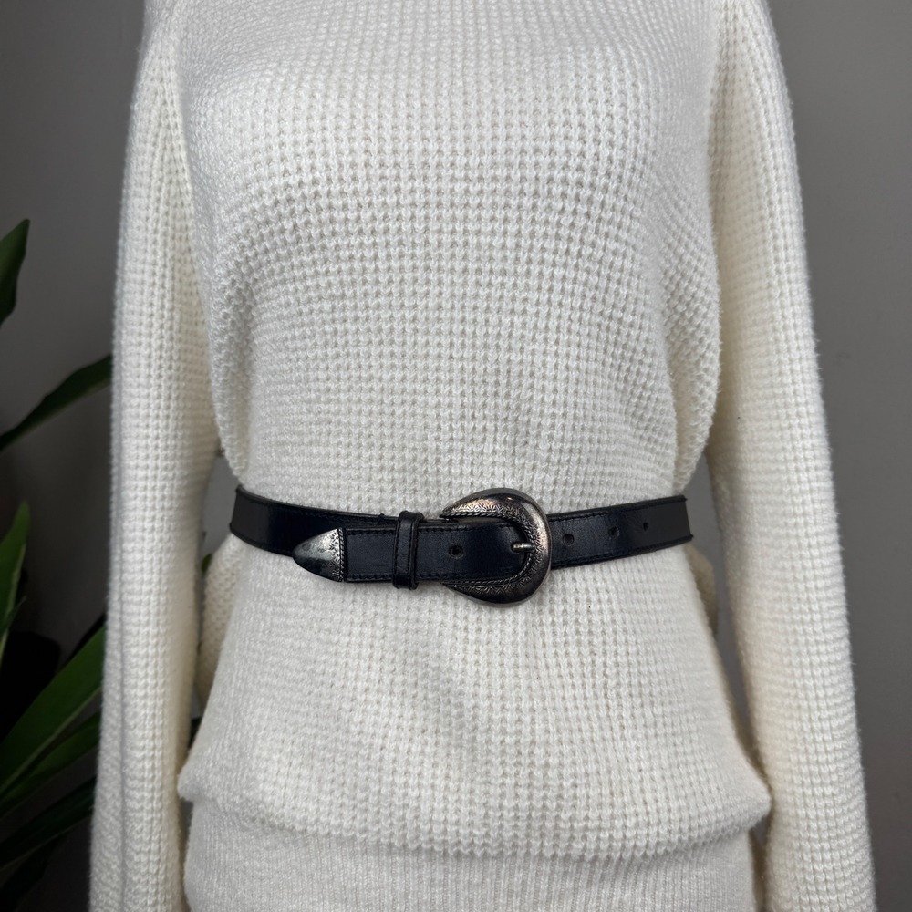 Vintage Western Americana Leather Liz Claiborne Black Belt Women Small Petite